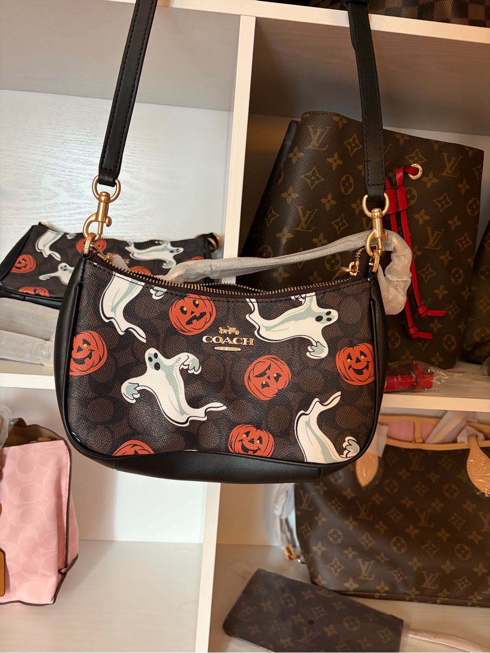 Coach Black Pumpkin & Ghost Print Crossbody Bag